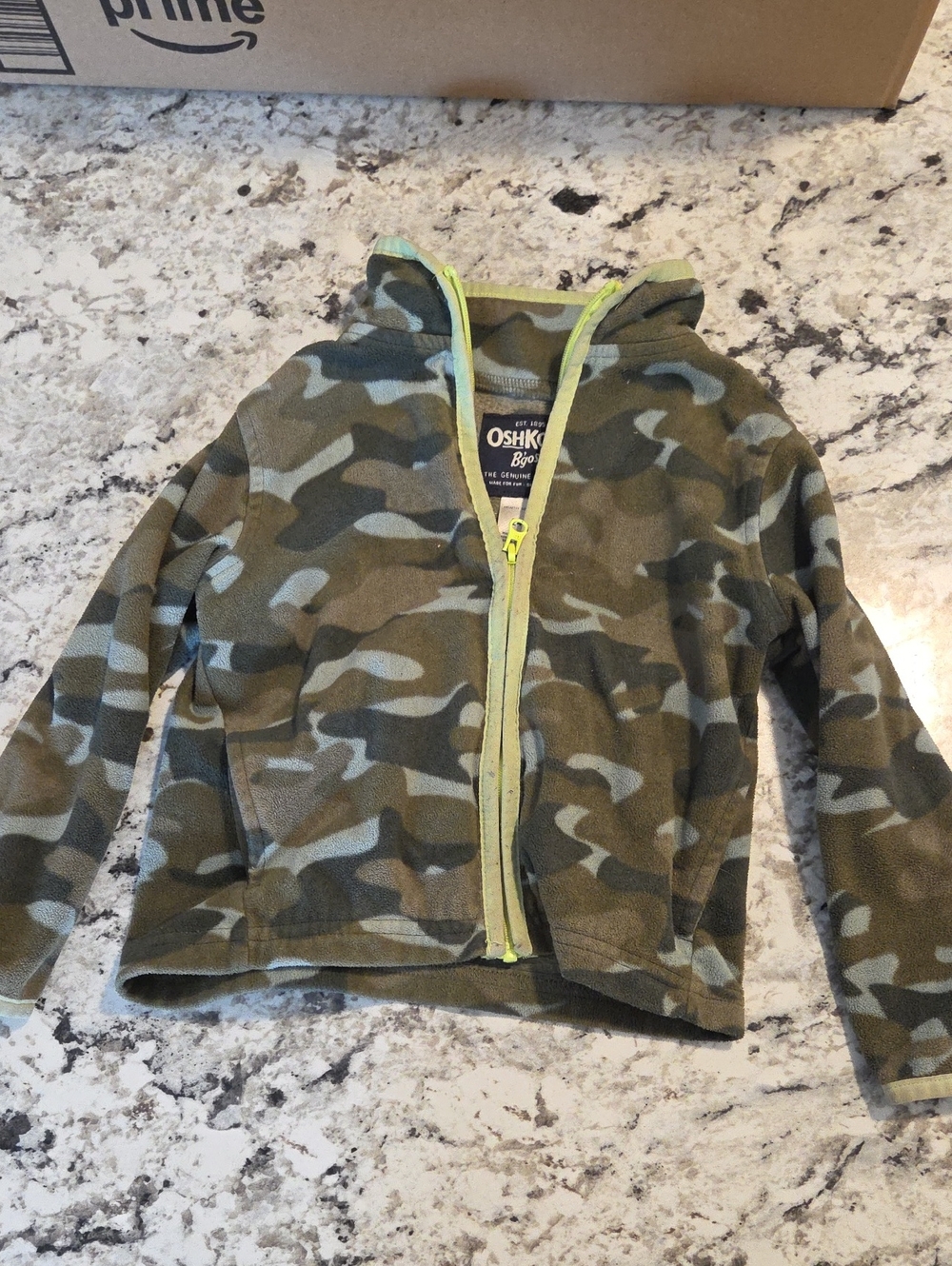 OshKosh B'gosh Olive Green Camo Zip-Up Hoodie with Lime Trim